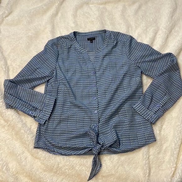 Talbots Blue and‎ Green Tie Blouse - Picture 1 of 3